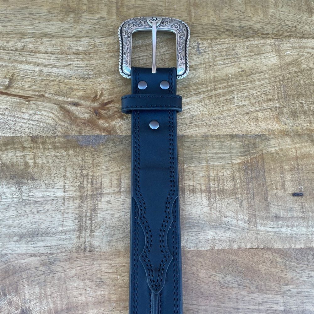 Ariat Black Leather Silver Buckle Western Southwestern Cowboy Casual Belt 44 - Picture 6 of 13